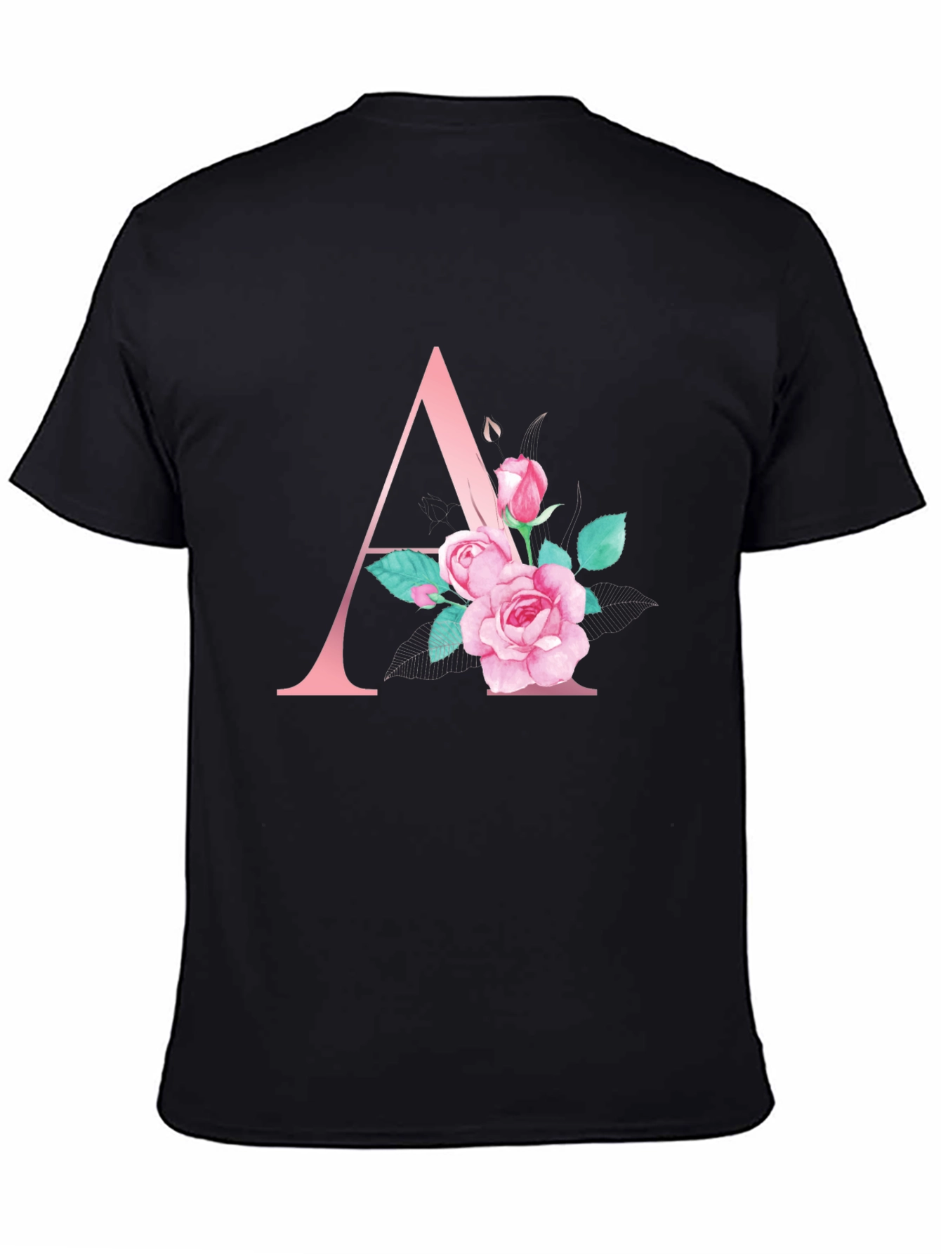 Camiseta Negra con Letra A Floral