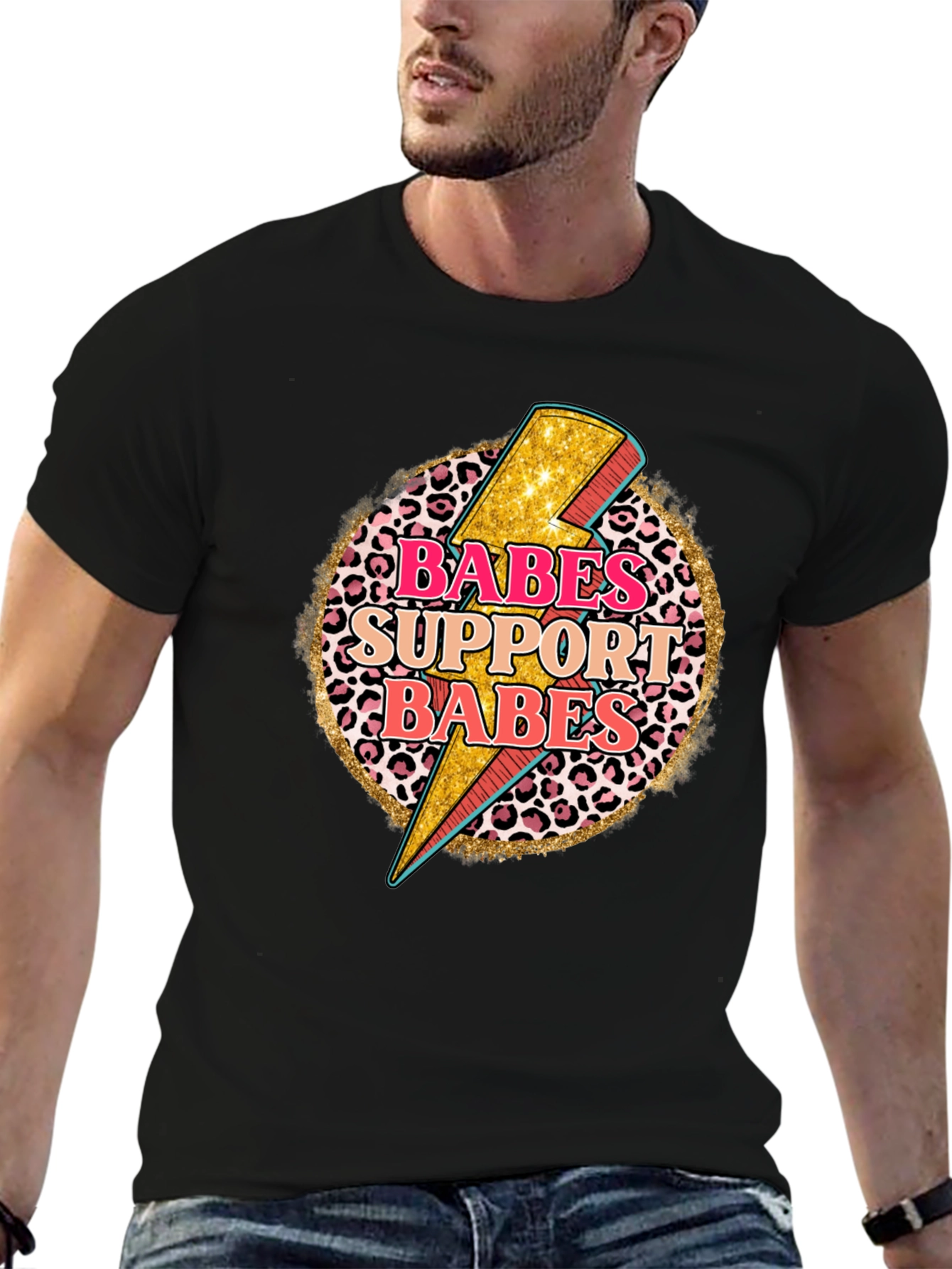 Camiseta Negra con Diseño Babes Support Babes