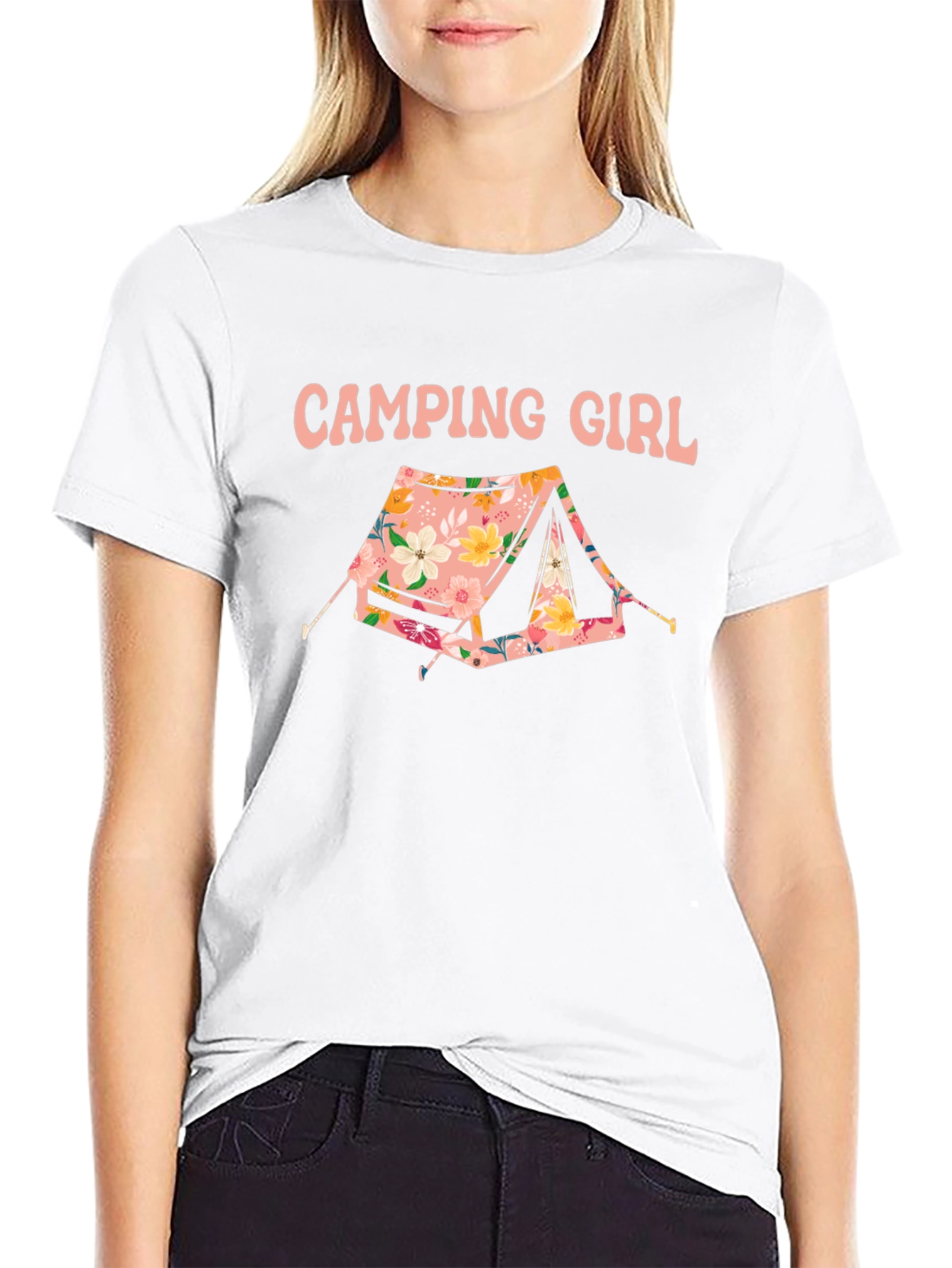 Camiseta Negra Camping Girl Floral