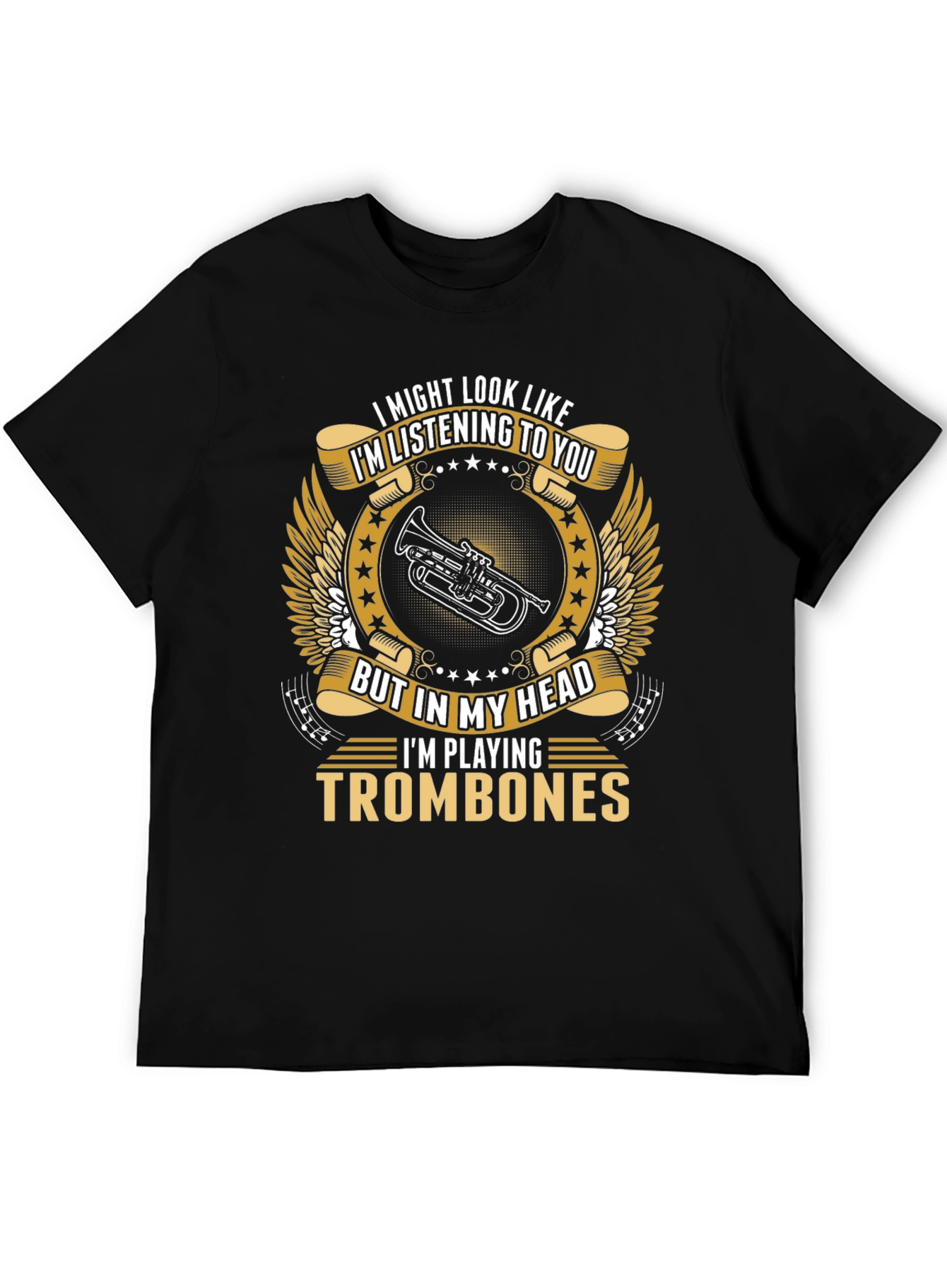 Camiseta Negra con Diseño de Trombones