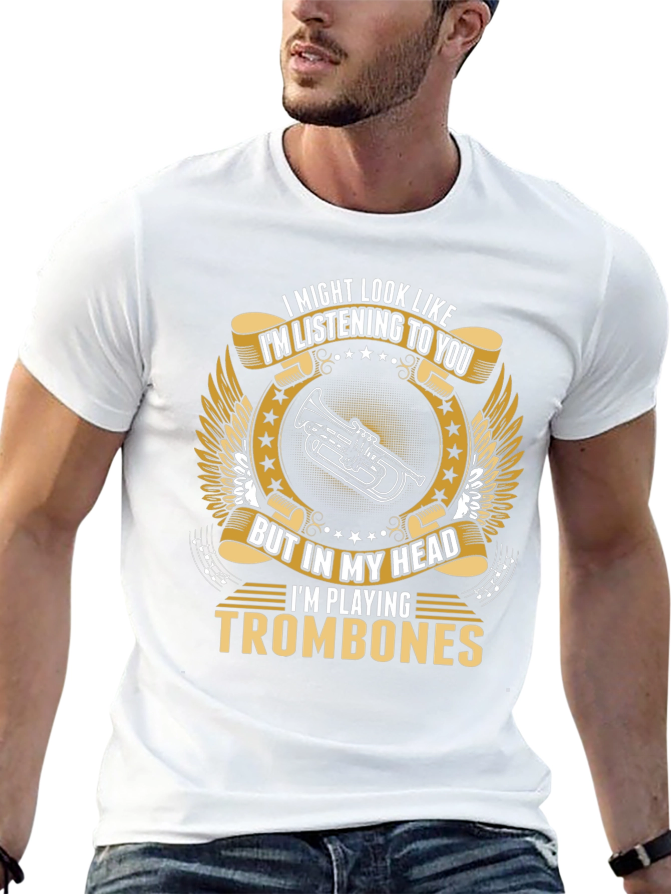 Camiseta Negra con Diseño de Trombones