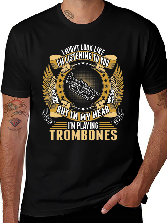 Camiseta Negra con Diseño de Trombones