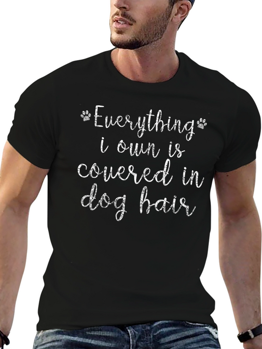 Camiseta Negra con Texto Divertido Pelo de Perro