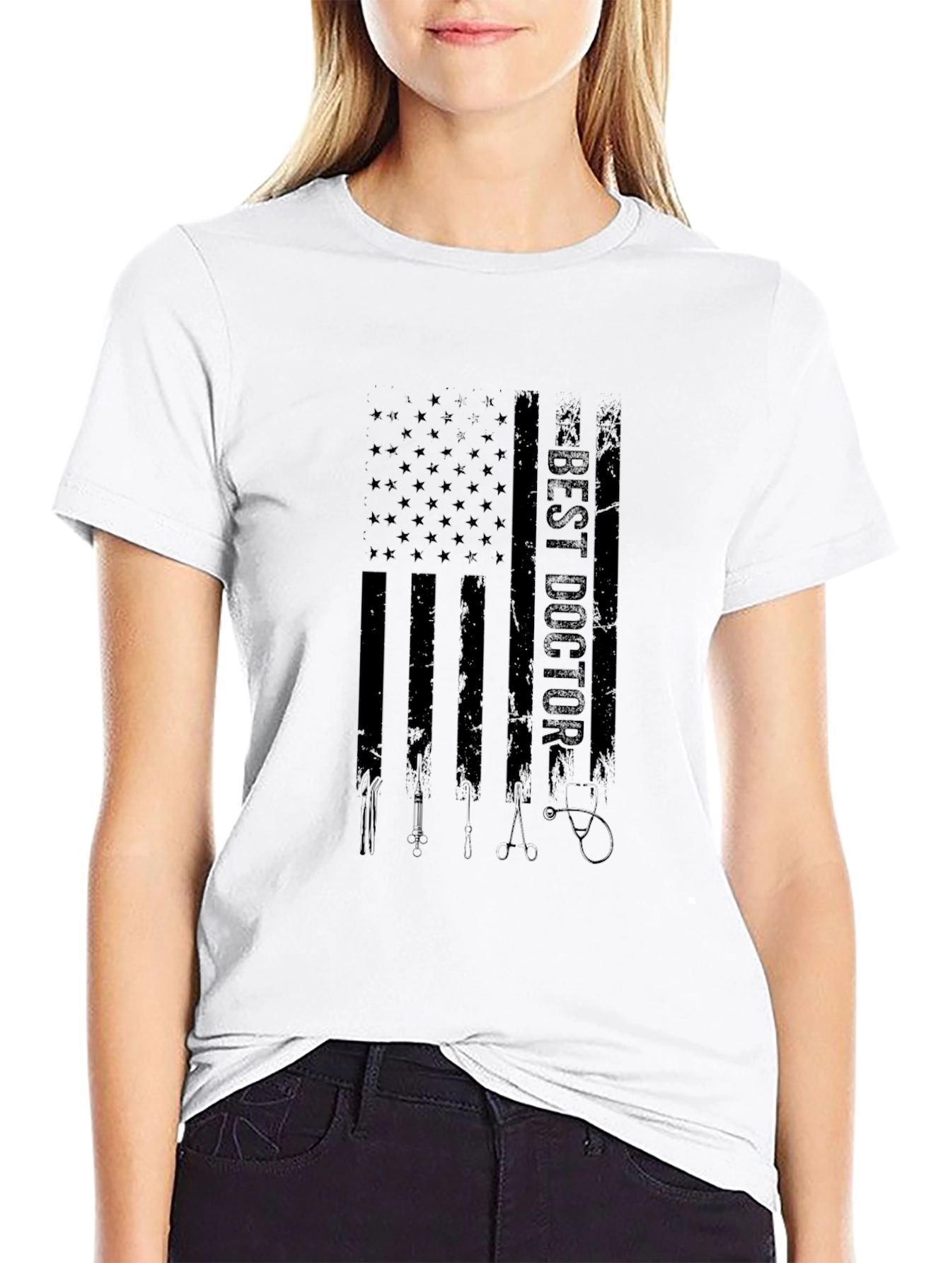 Camiseta Negra Best Doctor Estilo Bandera Americana