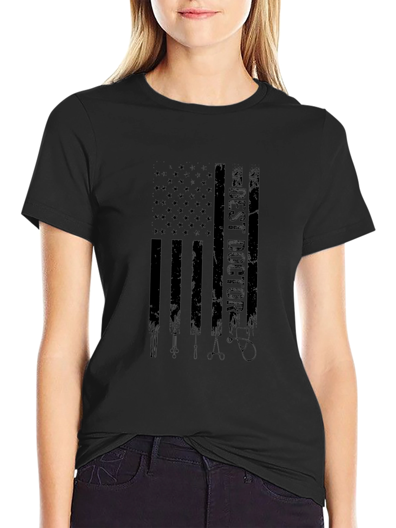 Camiseta Negra Best Doctor Estilo Bandera Americana