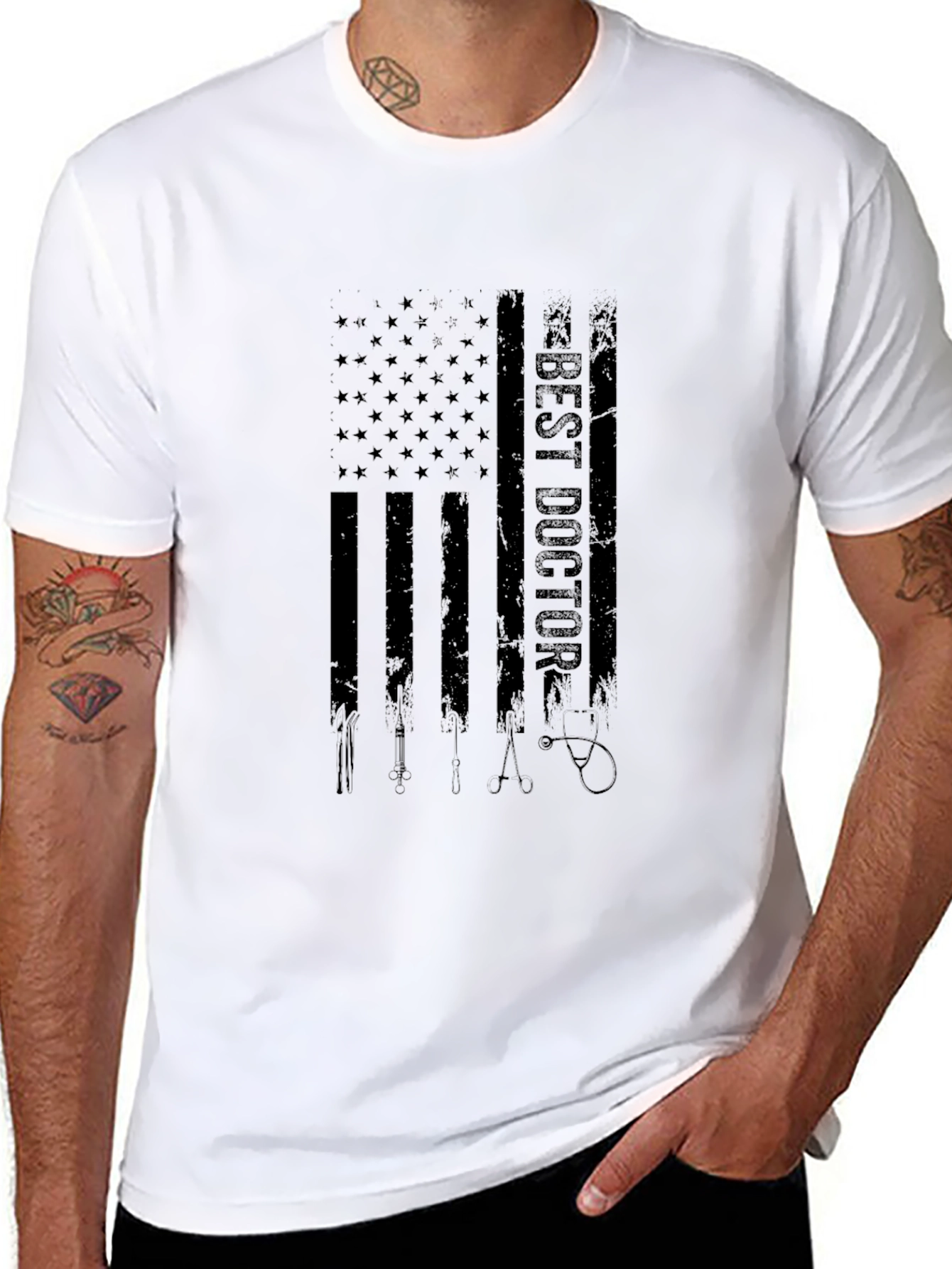 Camiseta Negra Best Doctor Estilo Bandera Americana