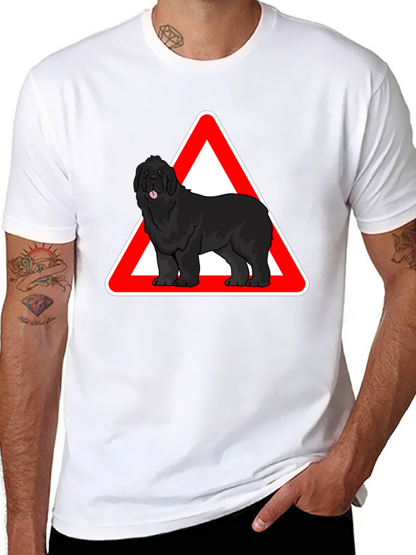 Camiseta Negra con Diseño de Perro Terranova