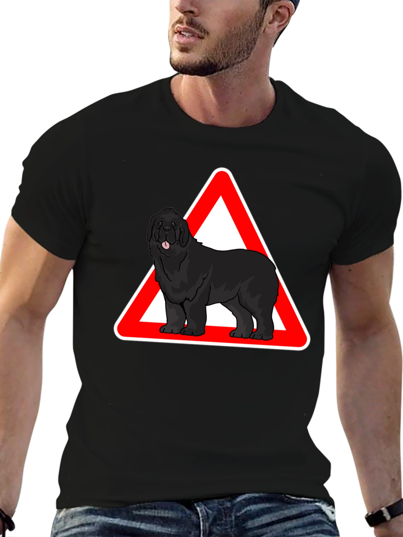 Camiseta Negra con Diseño de Perro Terranova