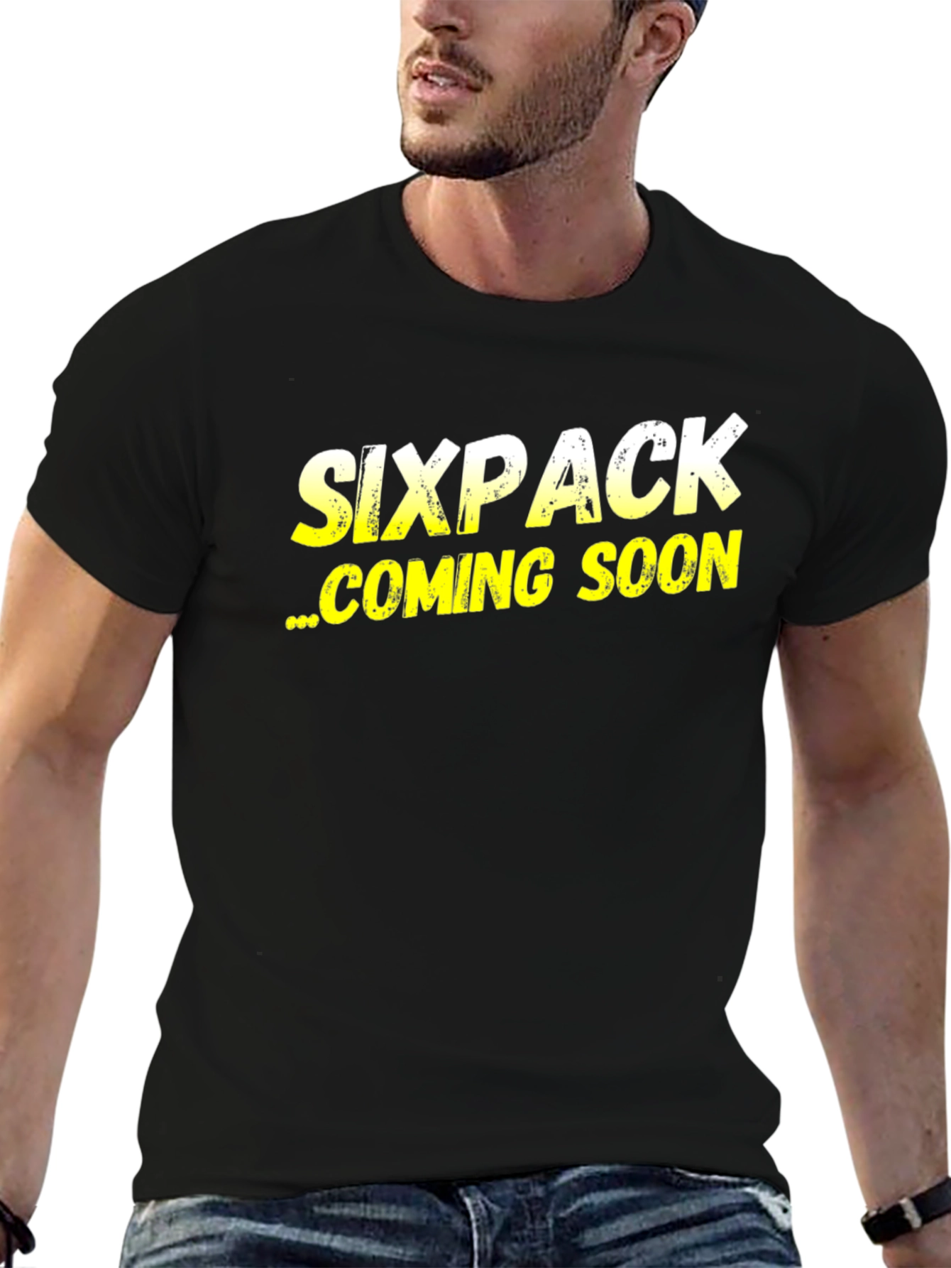 Camiseta Negra Sixpack Coming Soon Divertida
