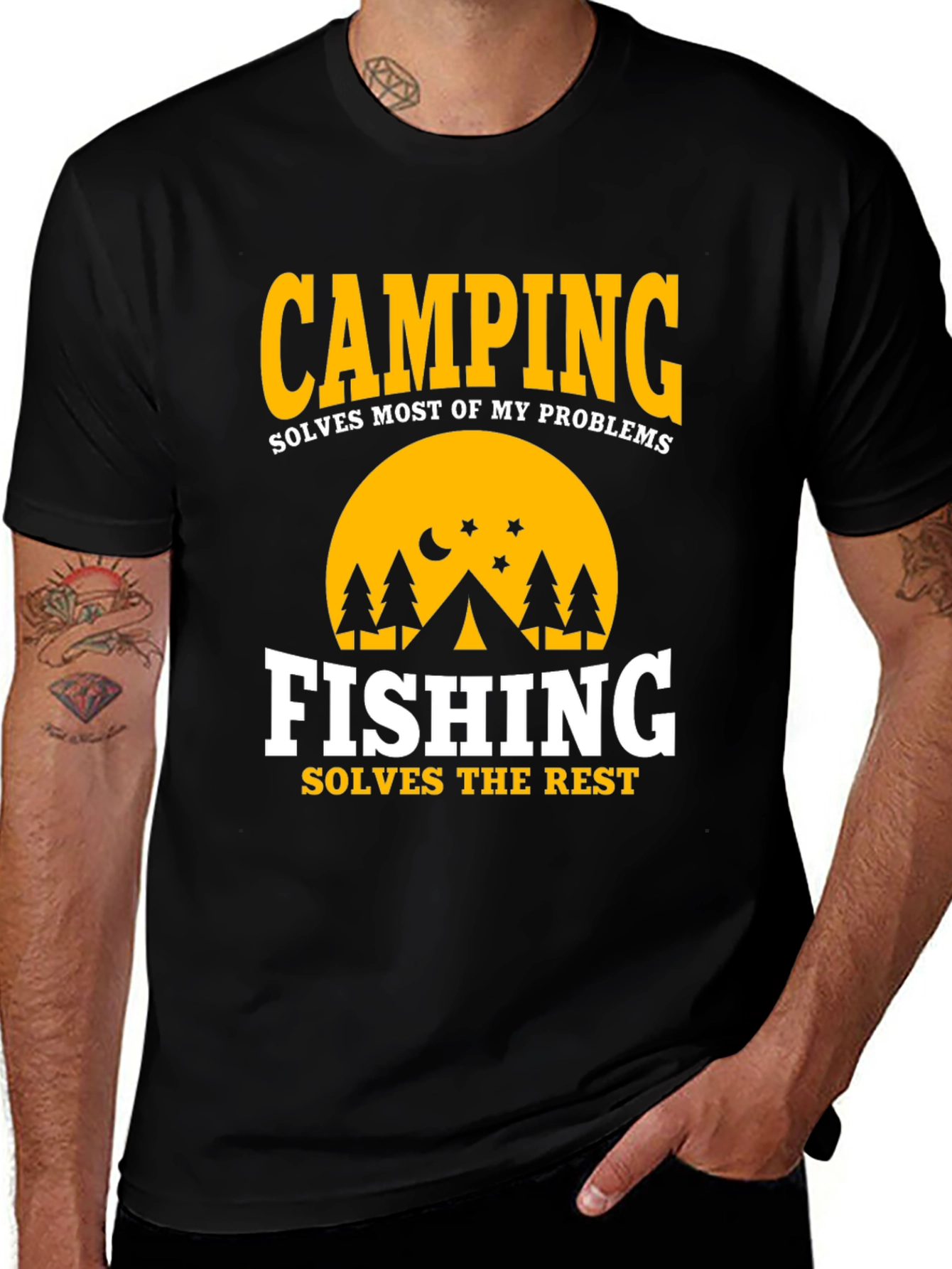 Camiseta Negra Camping & Fishing Soluciones