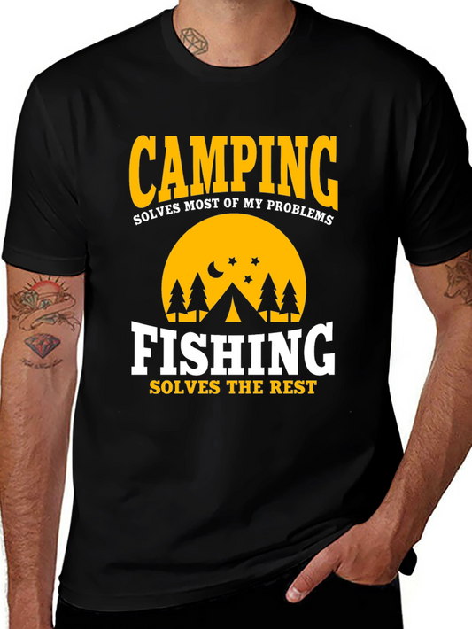 Camiseta Negra Camping & Fishing Soluciones