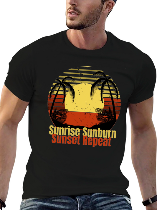 Camiseta Negra Sunrise Sunburn Sunset Repeat