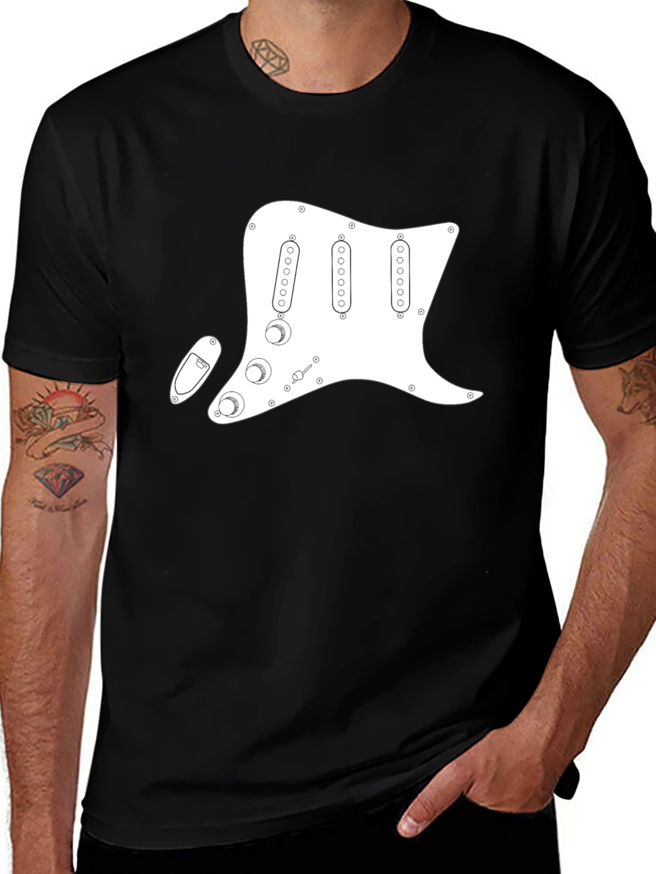 Camiseta Negra con Diseño de Guitarra Eléctrica