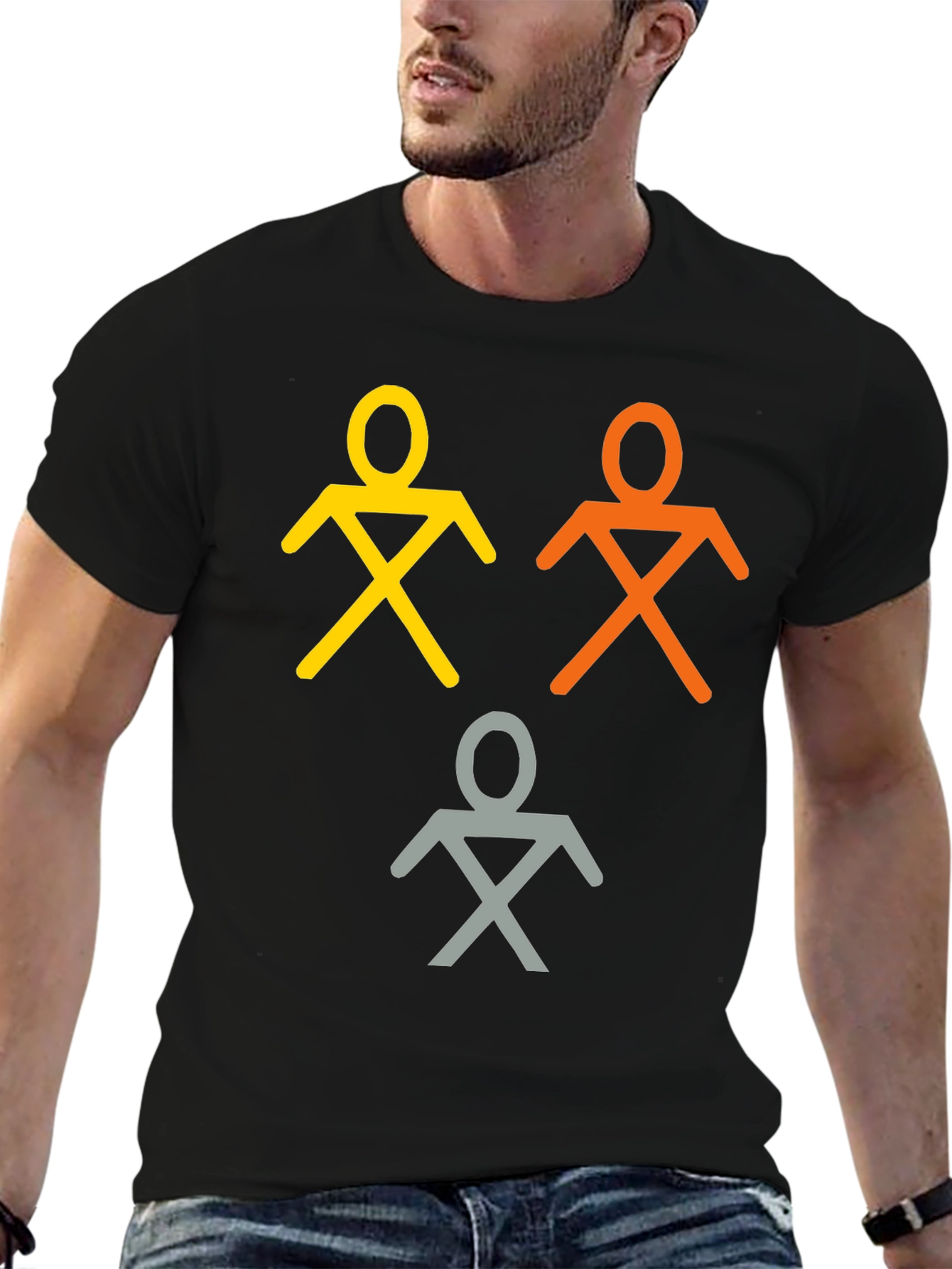 Camiseta Negra con Figuras Abstractas de Personas