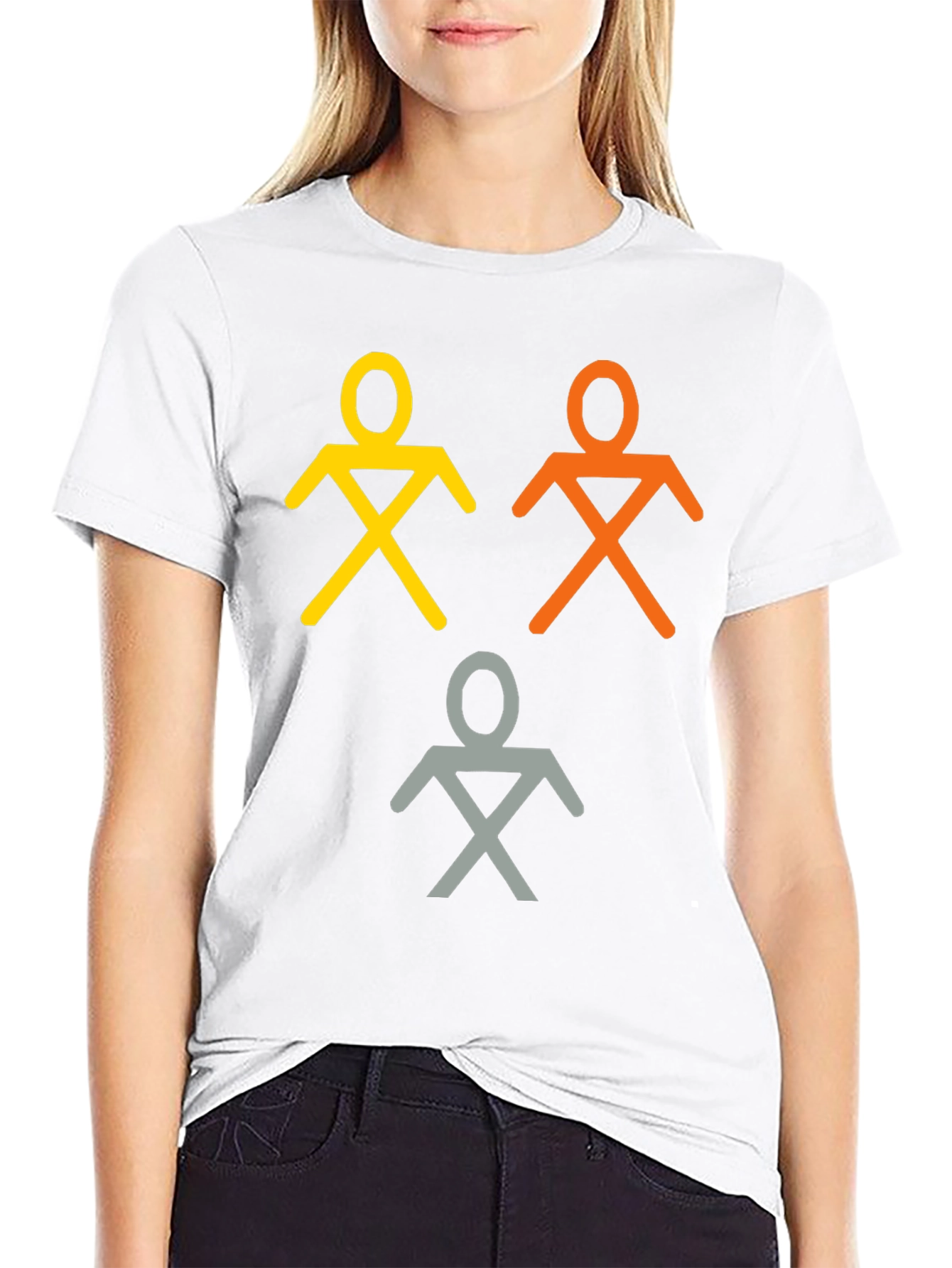 Camiseta Negra con Figuras Abstractas de Personas