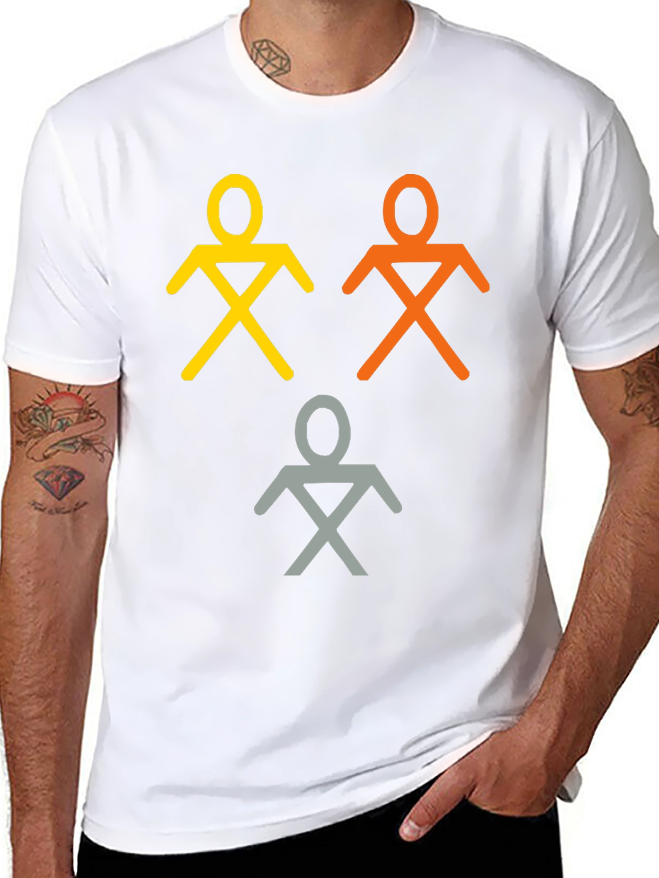 Camiseta Negra con Figuras Abstractas de Personas