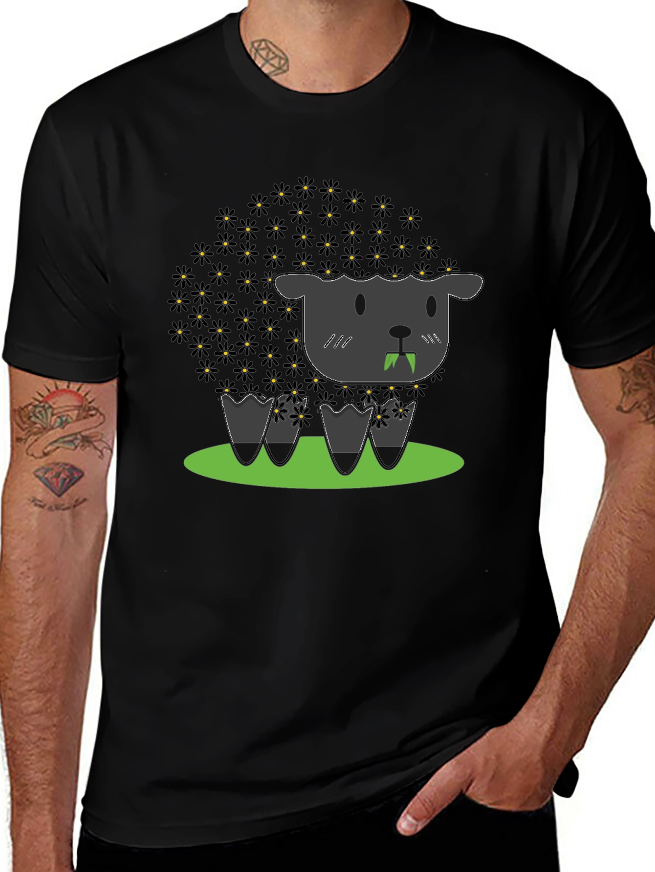 Camiseta Negra Oveja Floral Vampiro