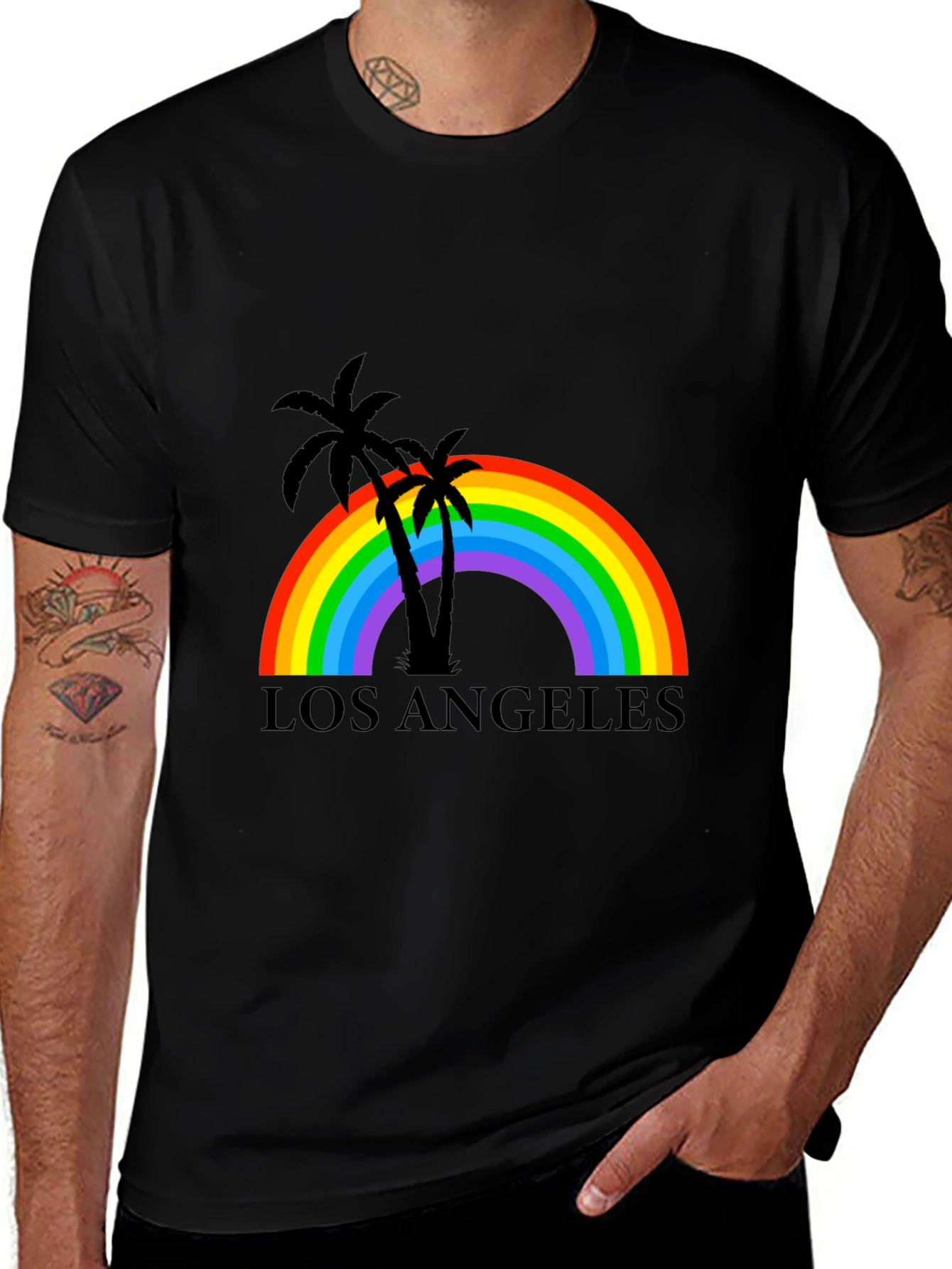 Camiseta Negra Los Ángeles Rainbow Palm