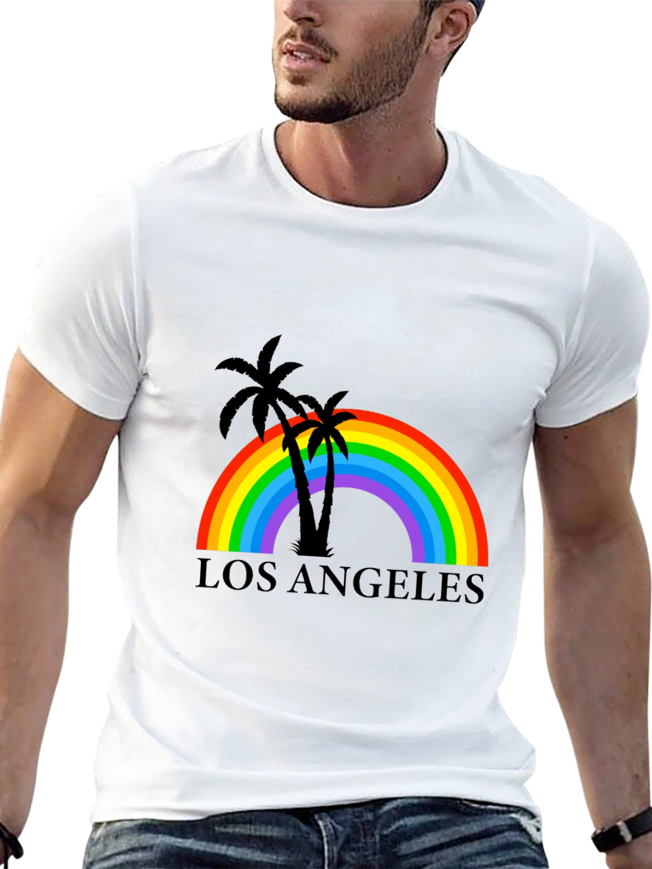 Camiseta Negra Los Ángeles Rainbow Palm