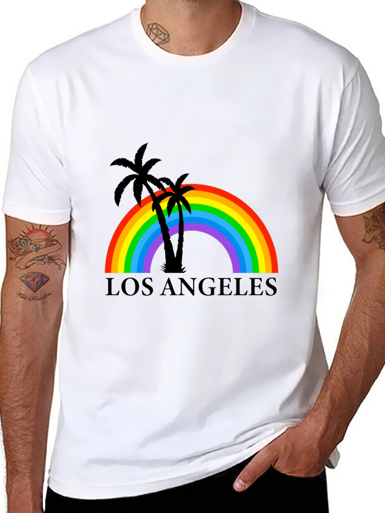 Camiseta Negra Los Ángeles Rainbow Palm