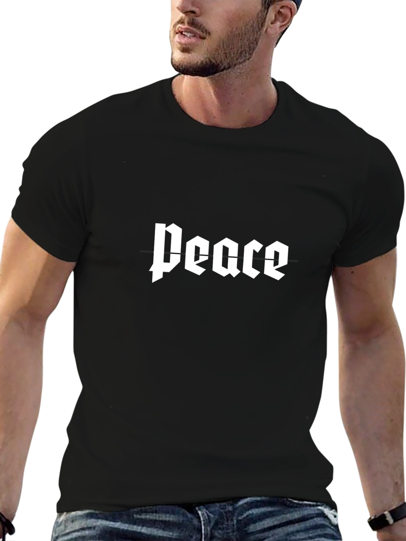 Camiseta Negra con Mensaje Peace Estilo Gótico