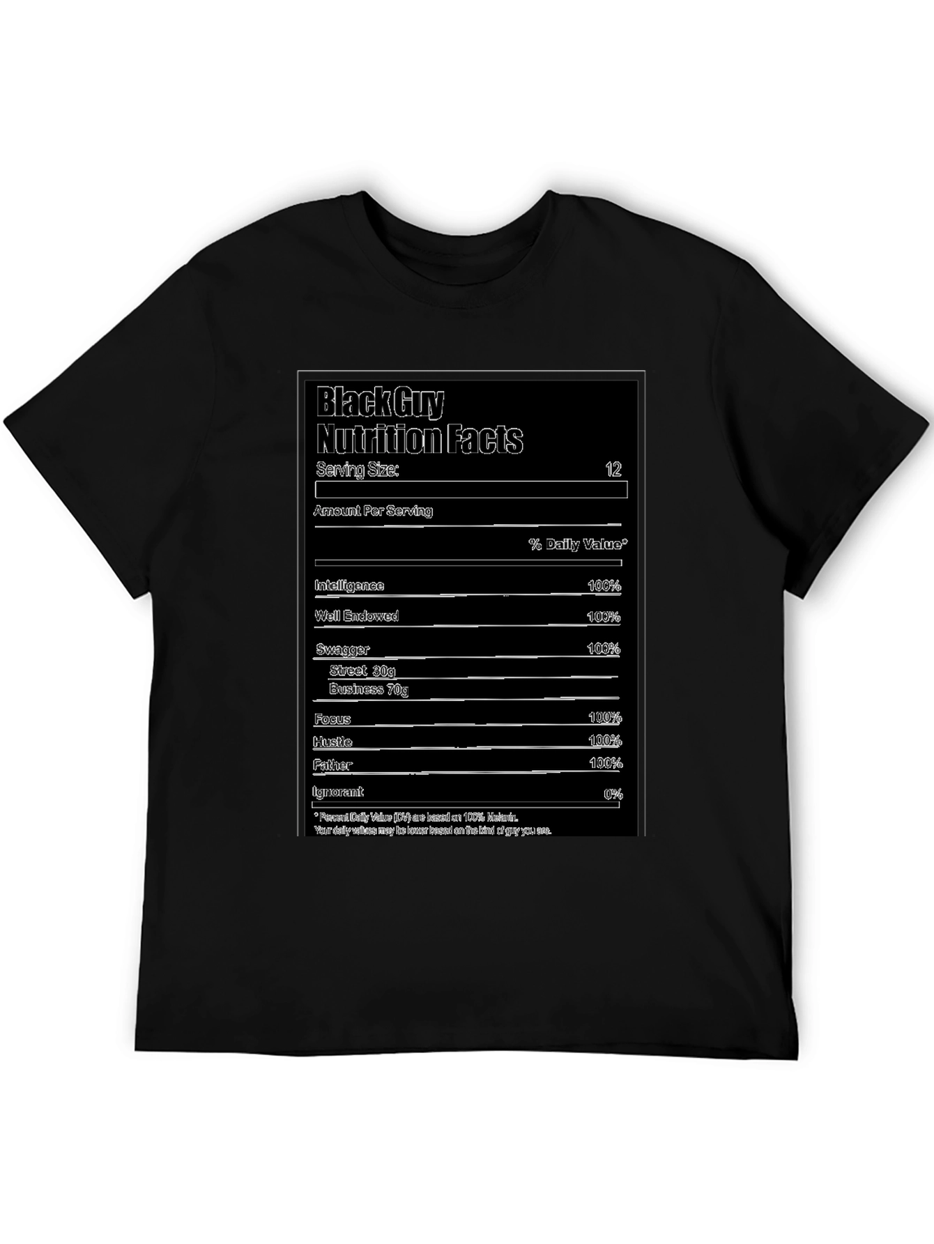 Camiseta Negra con Diseño Divertido Black Guy Nutrition Facts
