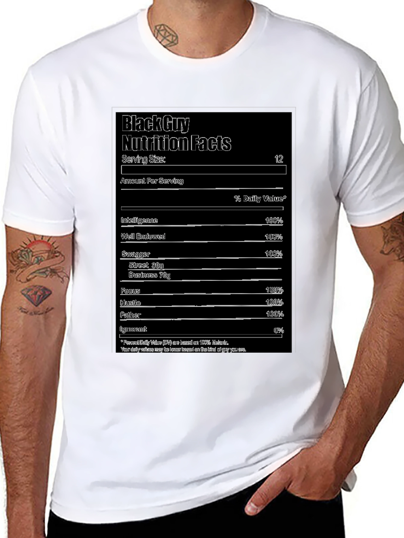 Camiseta Negra con Diseño Divertido Black Guy Nutrition Facts