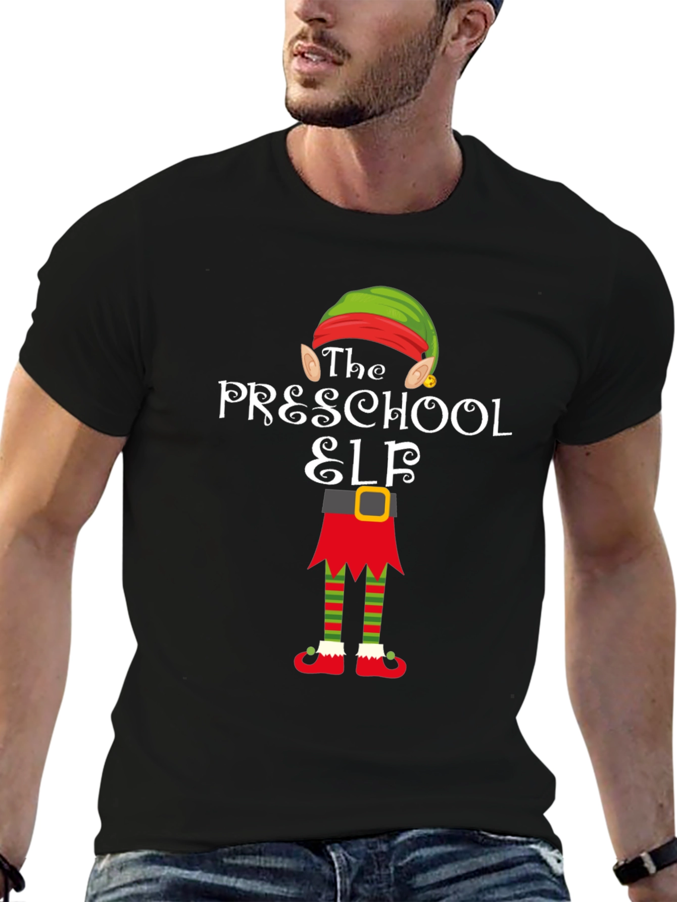 Camiseta Elfo Preescolar Negra Navideña