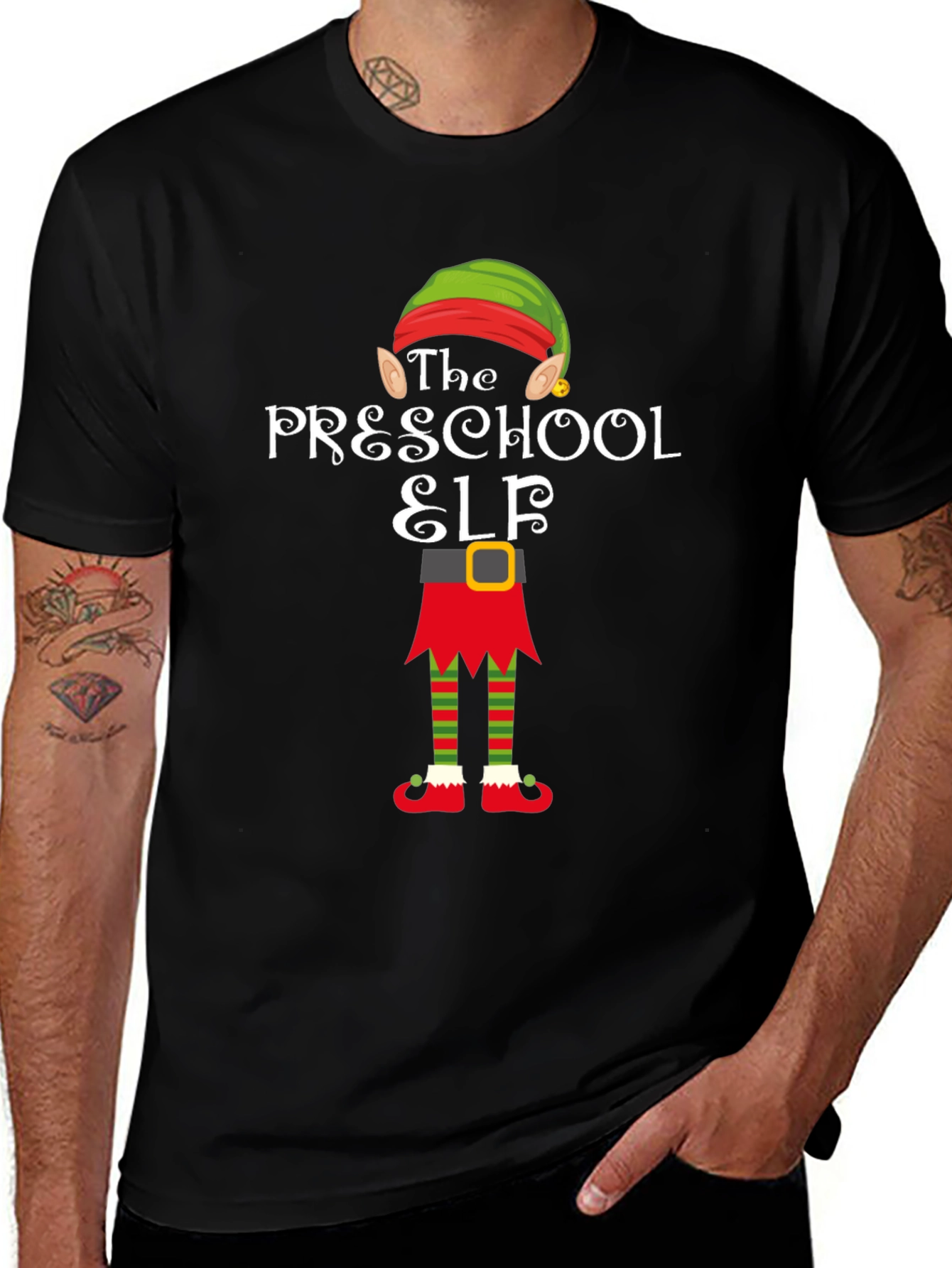 Camiseta Elfo Preescolar Negra Navideña