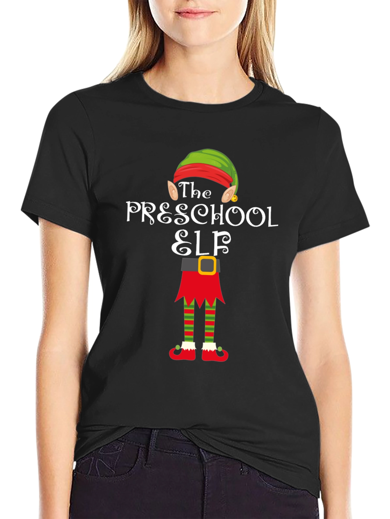 Camiseta Elfo Preescolar Negra Navideña