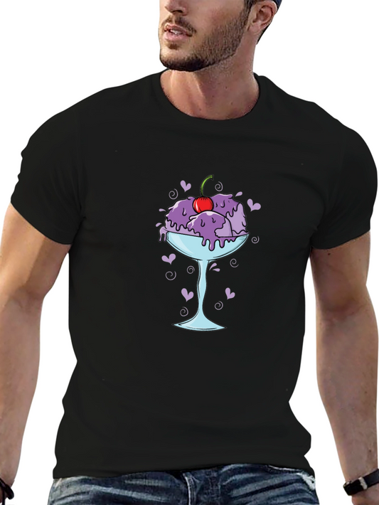 Camiseta Negra con Diseño Helado de Cereza