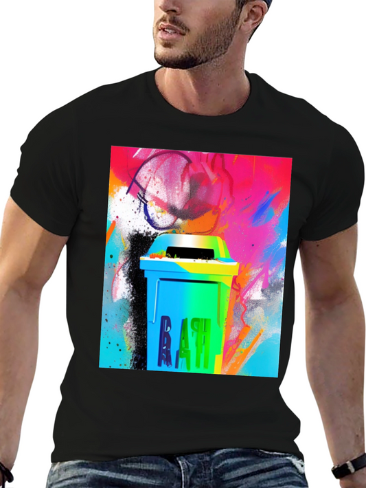 Camiseta Negra con Diseño Artístico de Basura Urbana