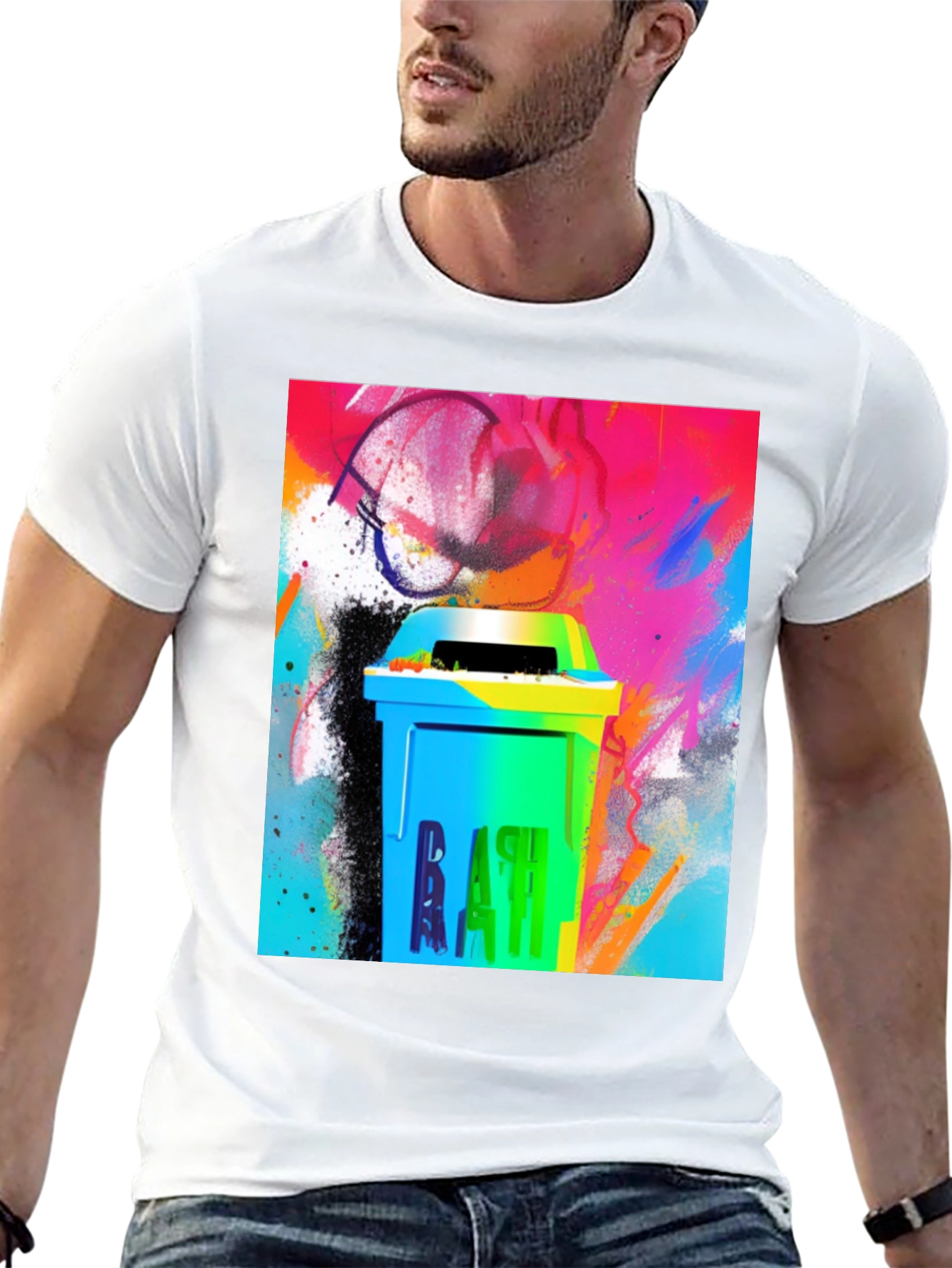 Camiseta Negra con Diseño Artístico de Basura Urbana