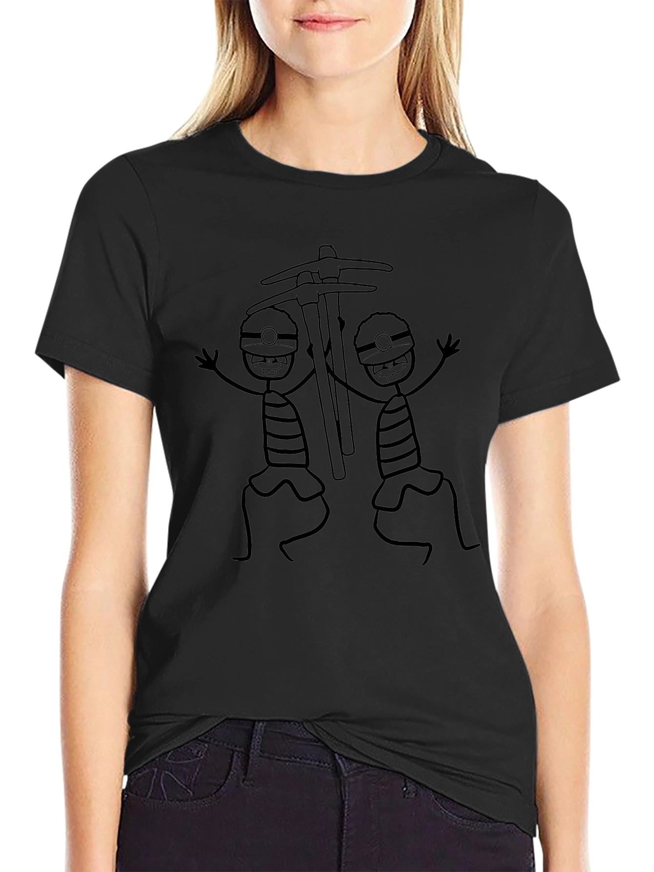 Camiseta Negra con Diseño Mineros Divertidos