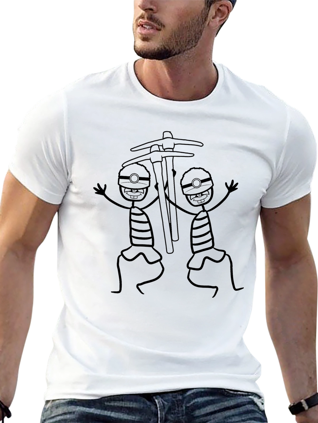 Camiseta Negra con Diseño Mineros Divertidos