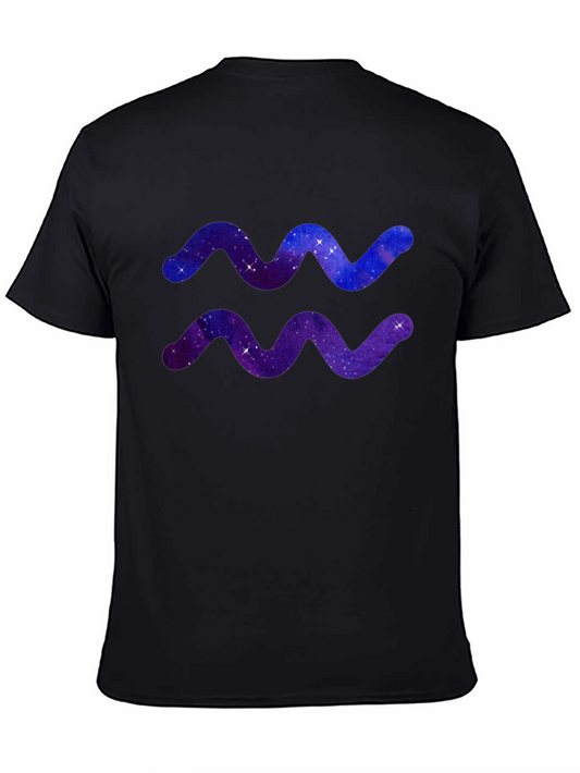 Camiseta Negra Signo Acuario Diseño Galaxia