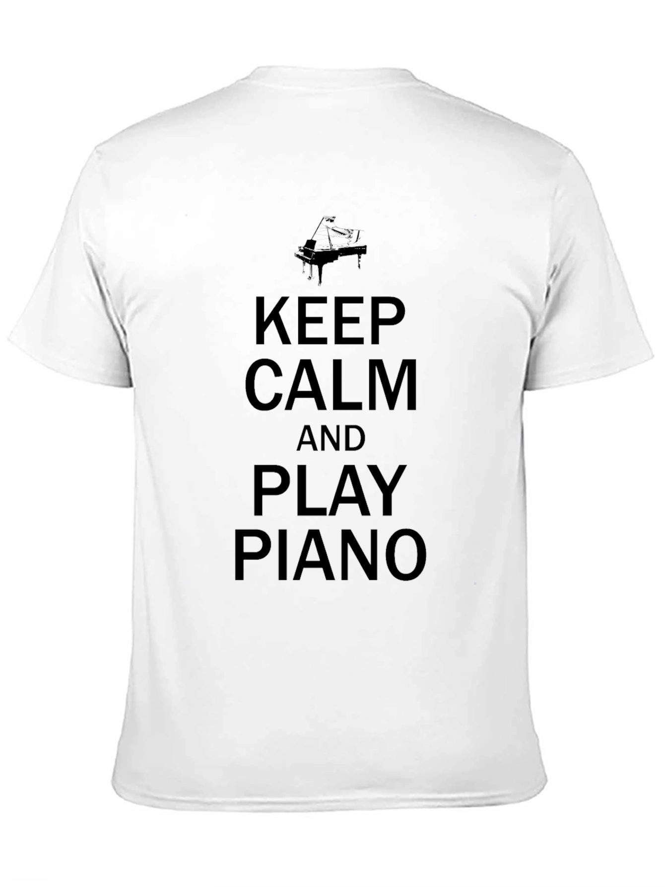 Camiseta Negra: Keep Calm y Play Piano