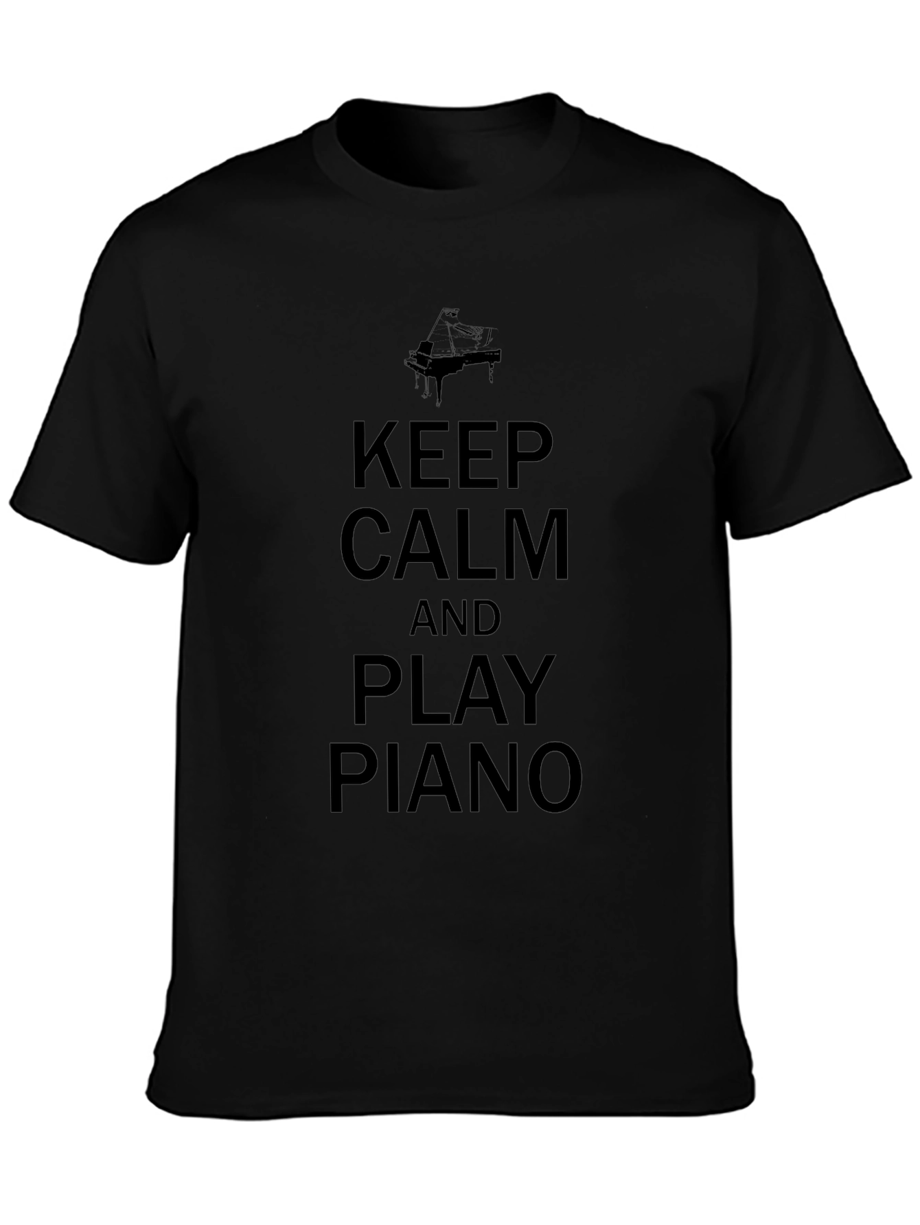 Camiseta Negra: Keep Calm y Play Piano