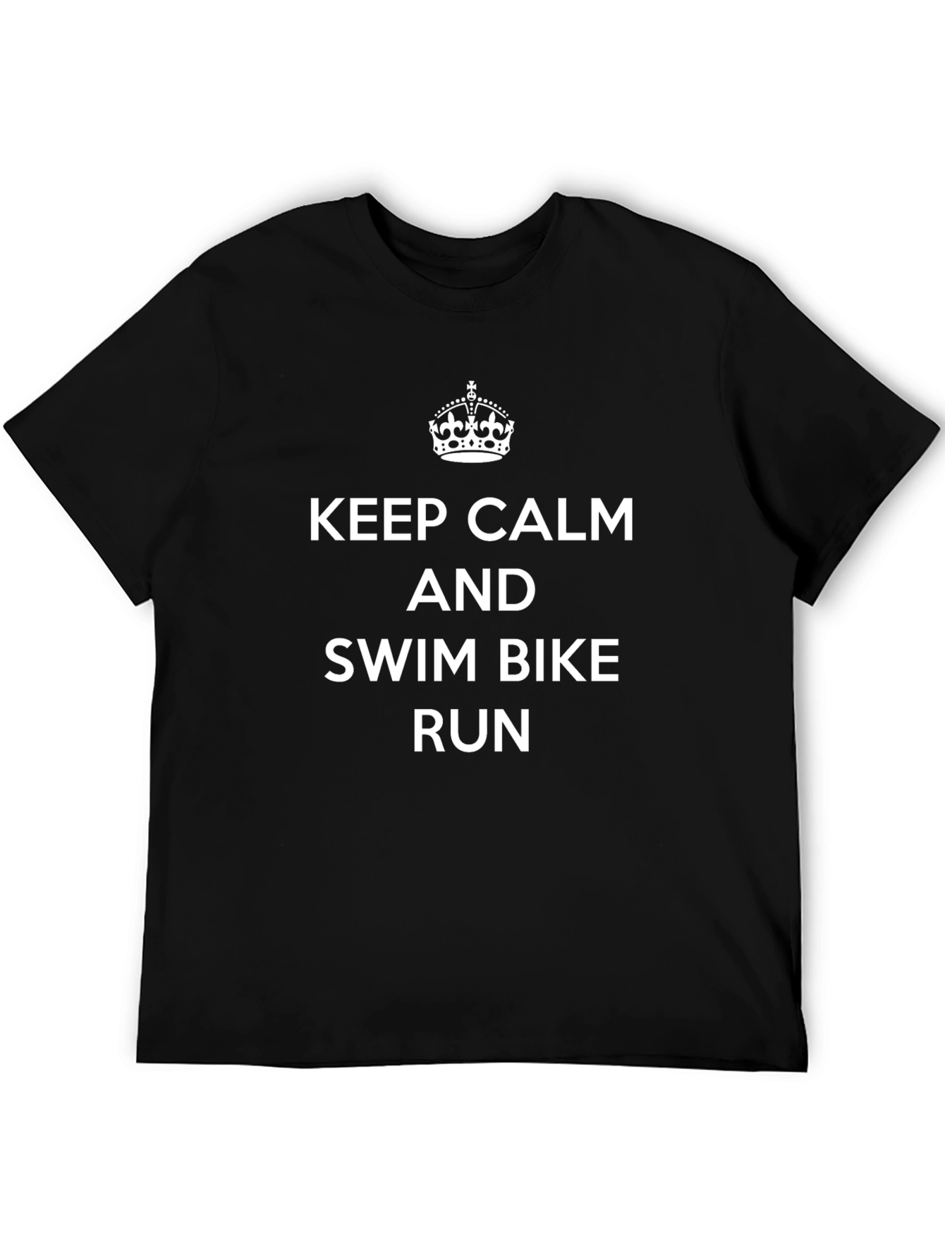Camiseta Negra: Keep Calm Swim Bike Run