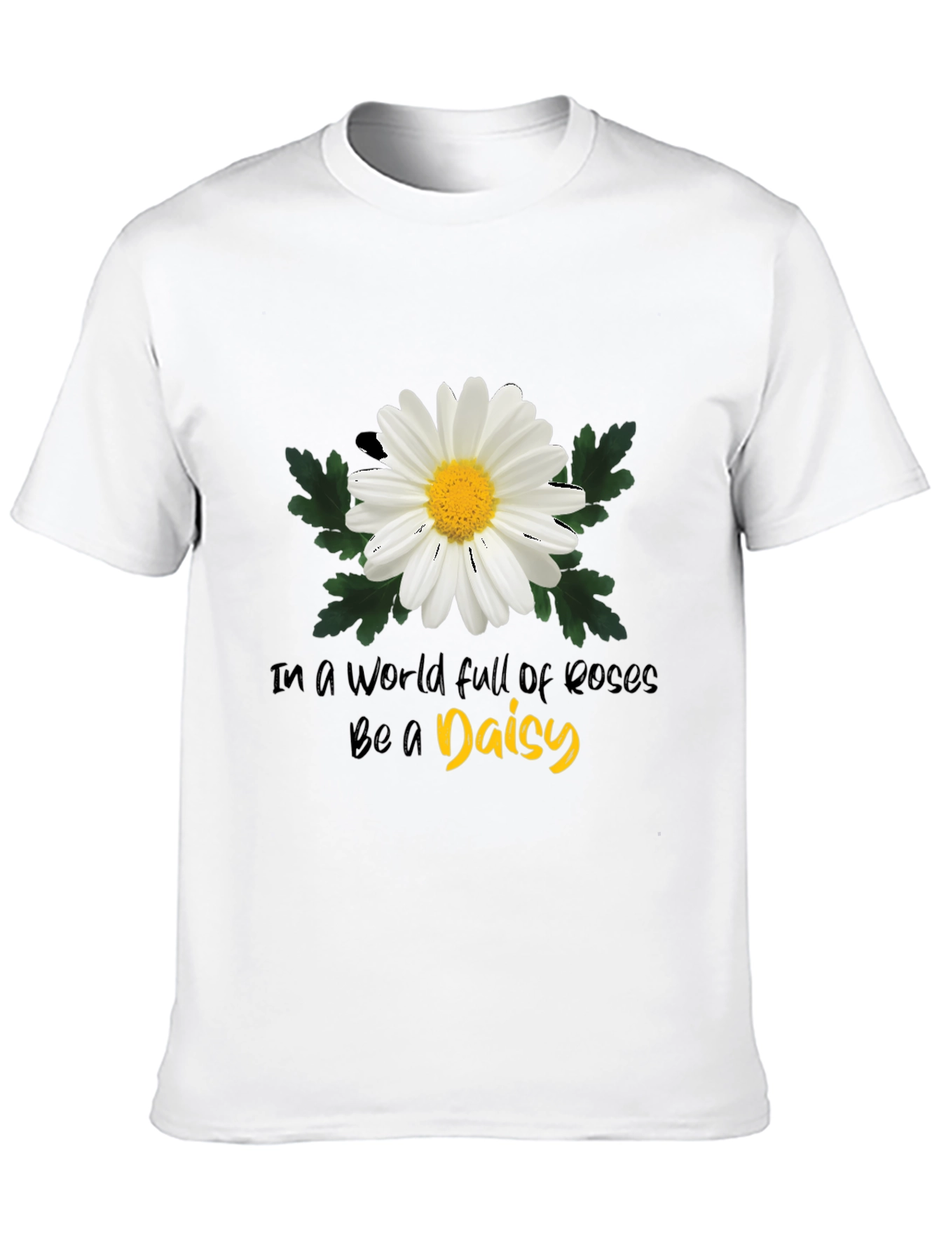 Camiseta Negra con Diseño de Margarita Inspiracional