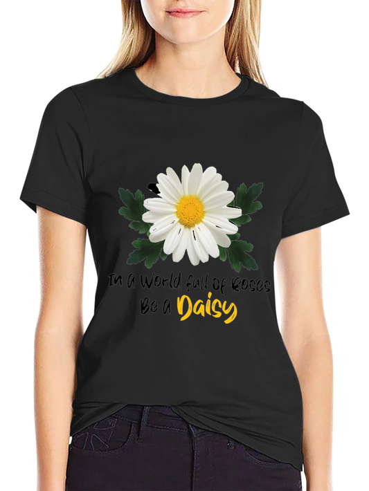 Camiseta Negra con Diseño de Margarita Inspiracional