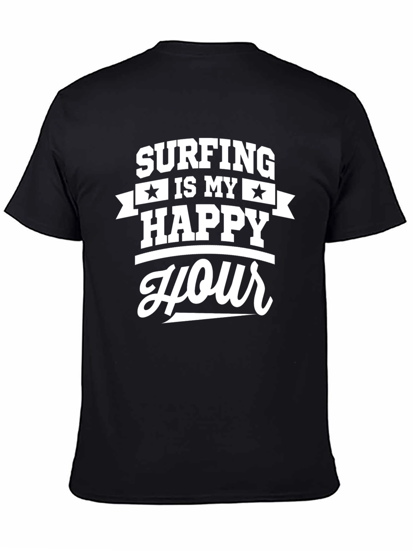 Camiseta Negra Surfing Is My Happy Hour