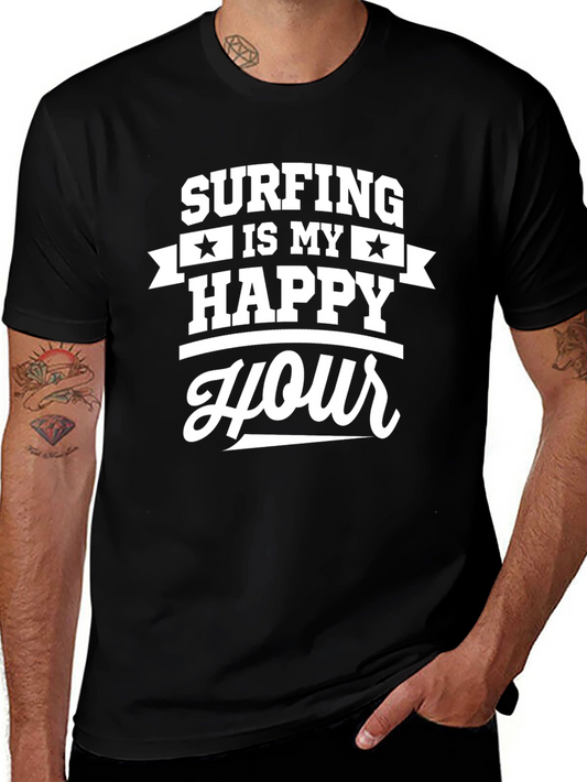 Camiseta Negra Surfing Is My Happy Hour