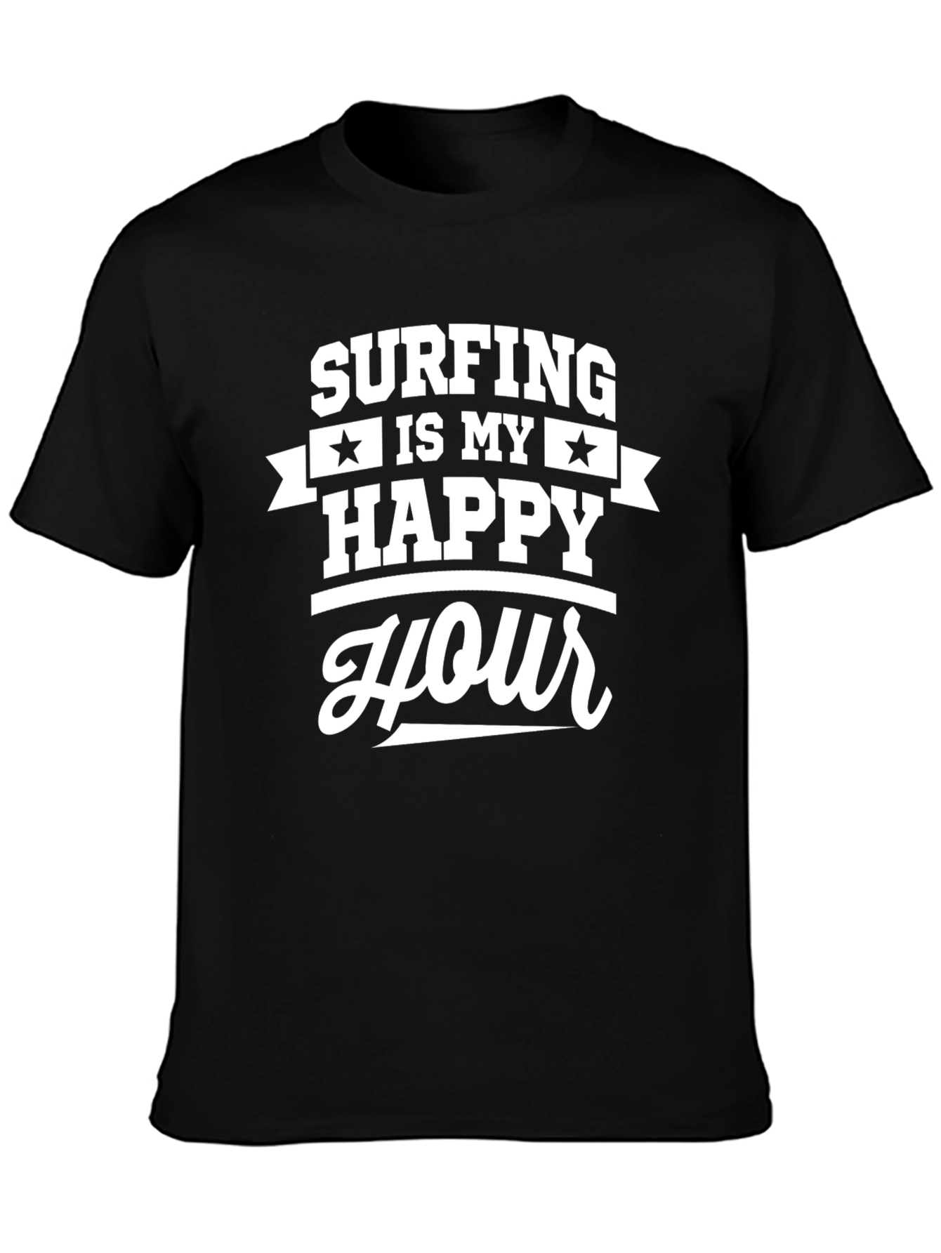 Camiseta Negra Surfing Is My Happy Hour