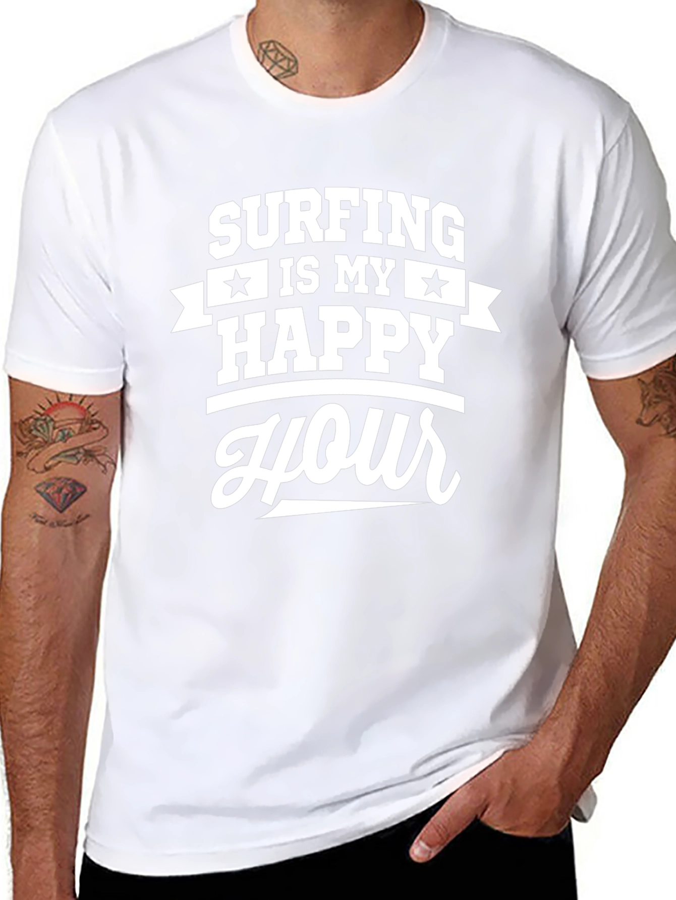 Camiseta Negra Surfing Is My Happy Hour