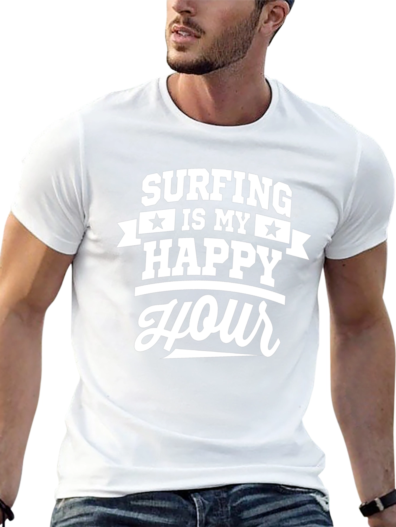 Camiseta Negra Surfing Is My Happy Hour