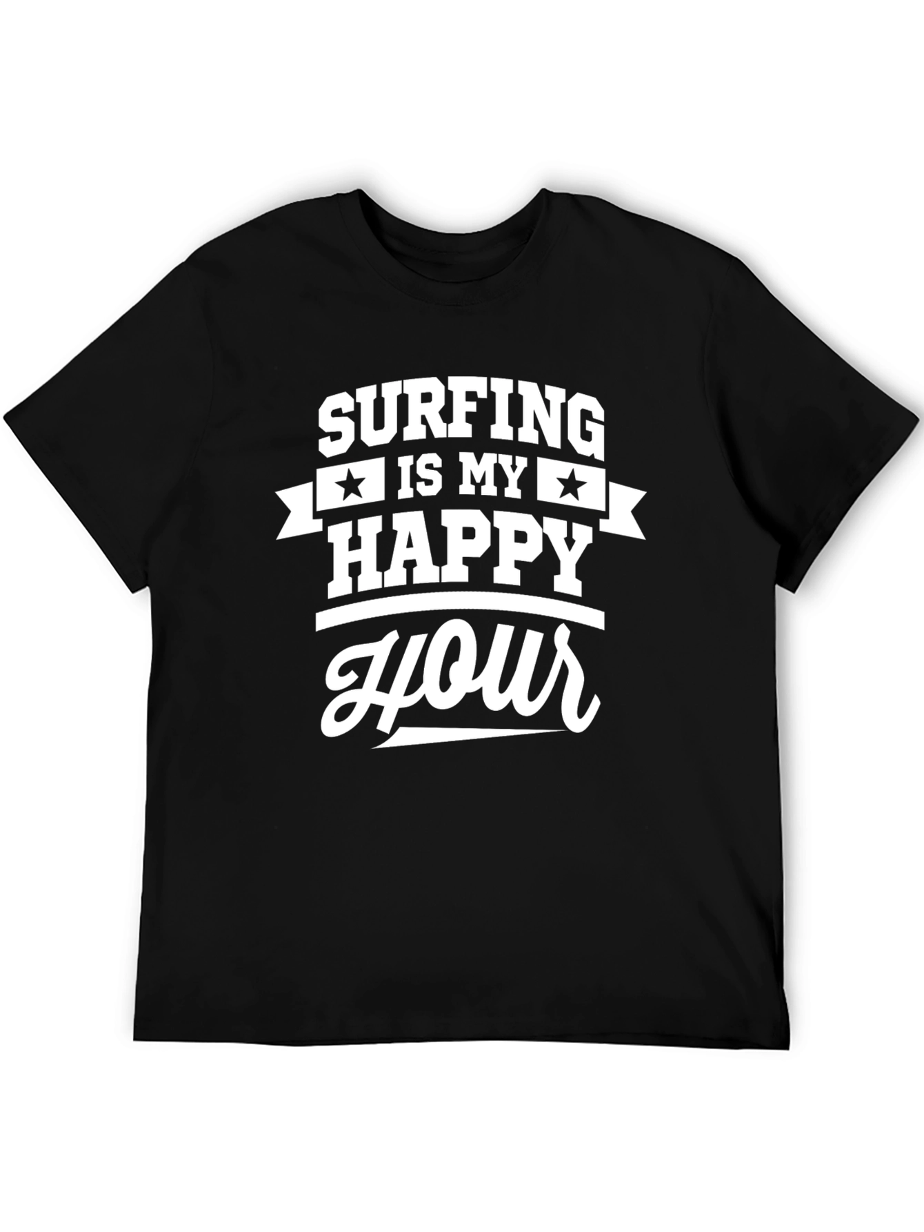 Camiseta Negra Surfing Is My Happy Hour