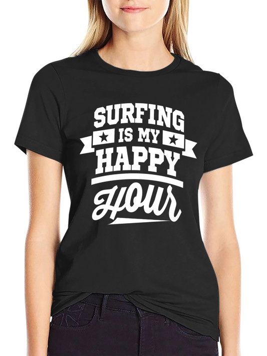 Camiseta Negra Surfing Is My Happy Hour