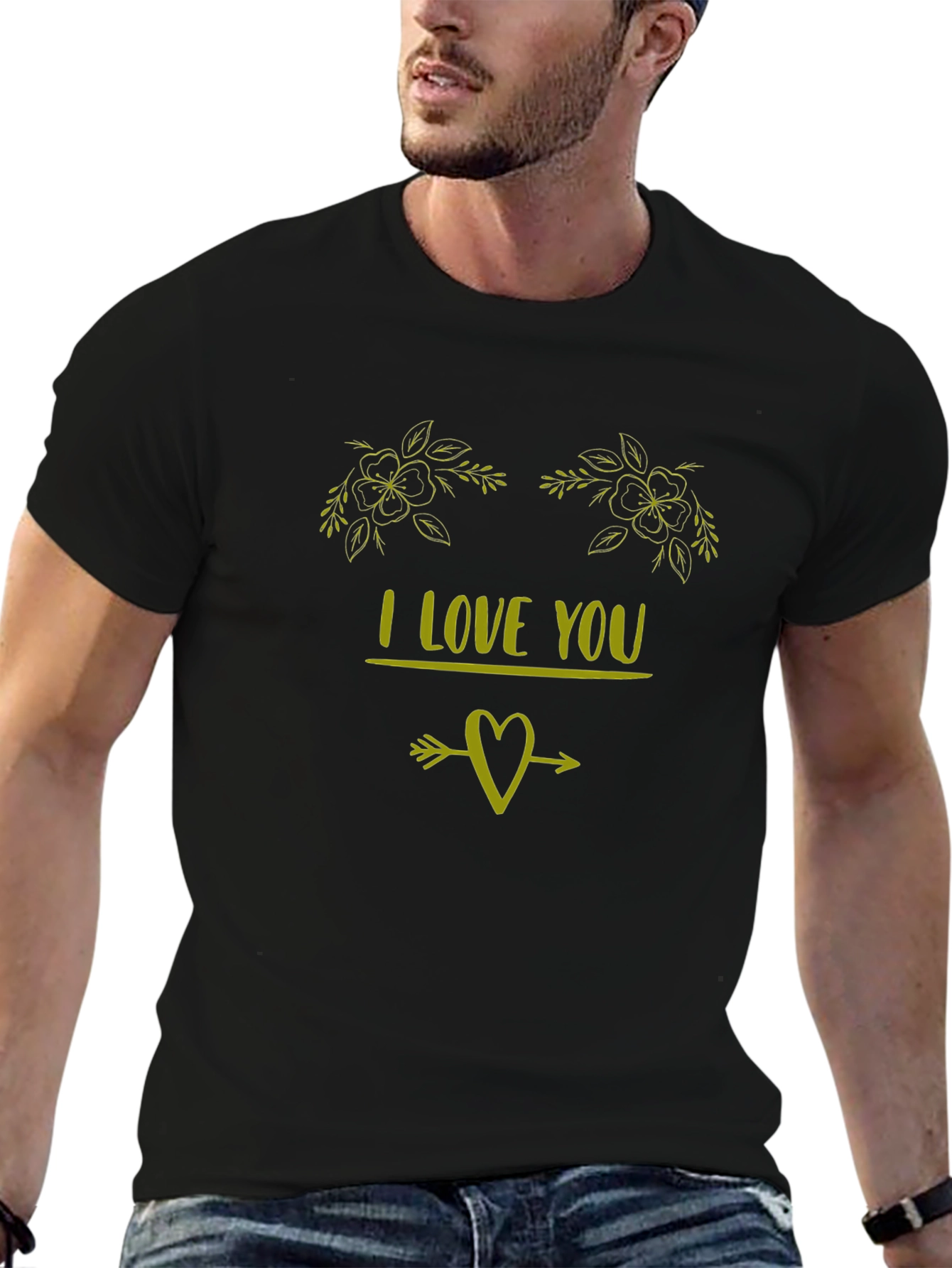 Camiseta Negra con Diseño Te Amo y Flores