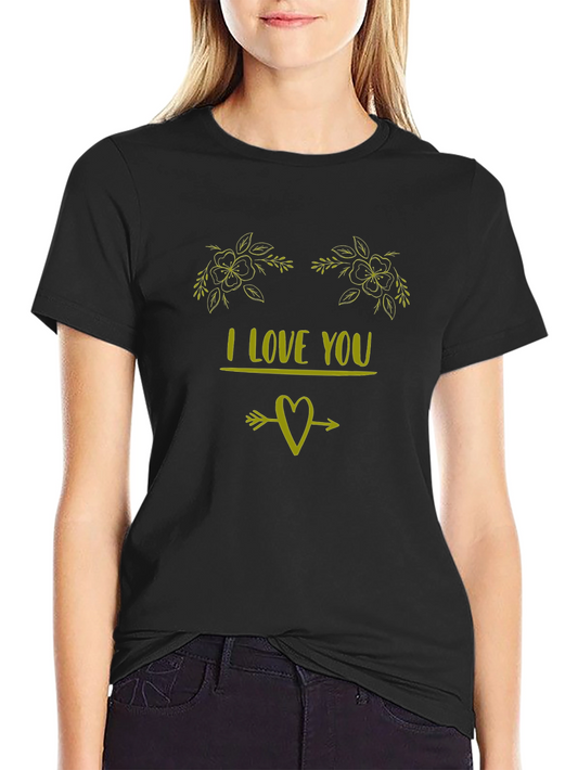 Camiseta Negra con Diseño Te Amo y Flores